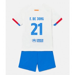 Lacne Dětský Futbalové dres Barcelona Frenkie de Jong #21 2023-24 Krátky Rukáv - Preč (+ trenírky)